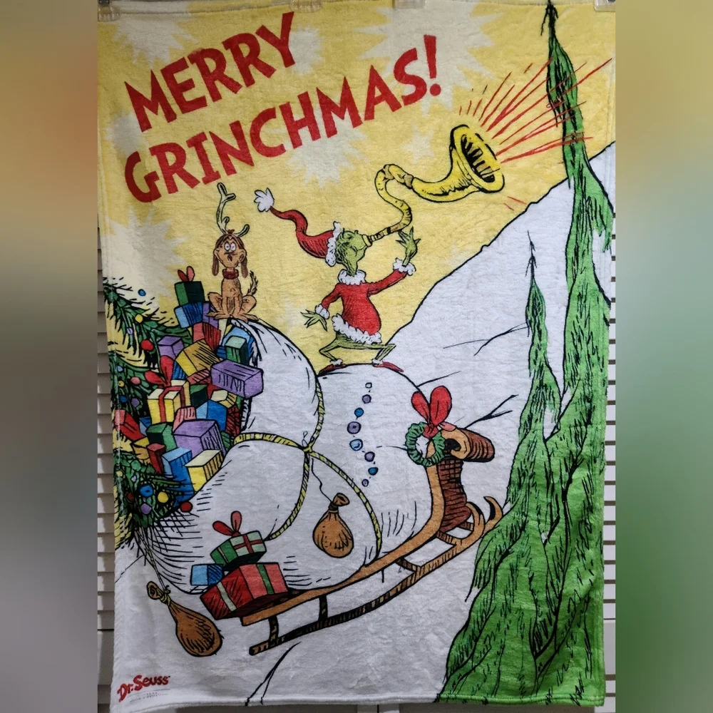 Grinch lapsize cozy throw bright printed design Festive holiday charm. NWT